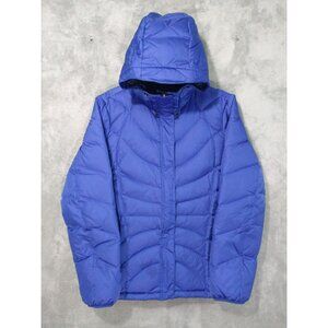 Lands End Jacket Womens Large Blue Hooded Goose Down Parka Coat Puffer